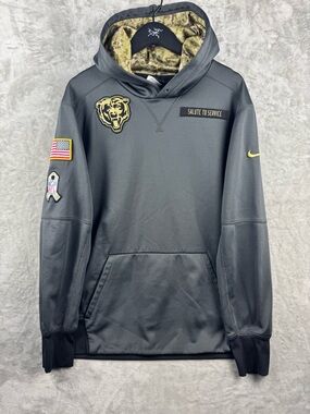 Nike Chicago Bears Salute to Service Hoodie Mens Large Therma-Fit Gray Patches